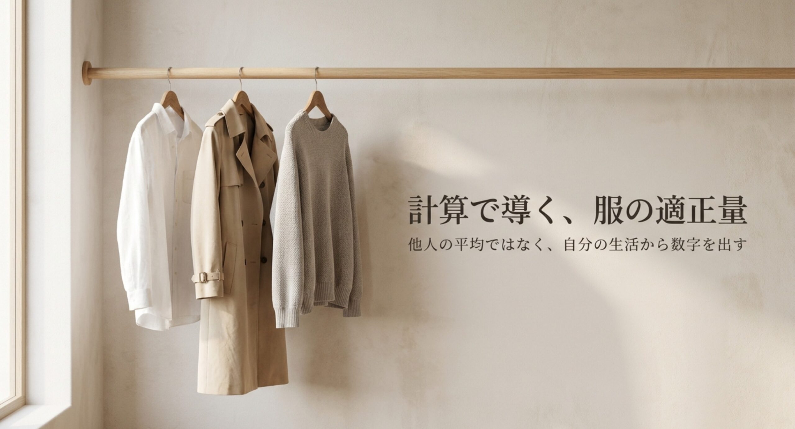 他人の平均ではなく自分の生活から服の適正量を数字で出すという記事の表紙スライド