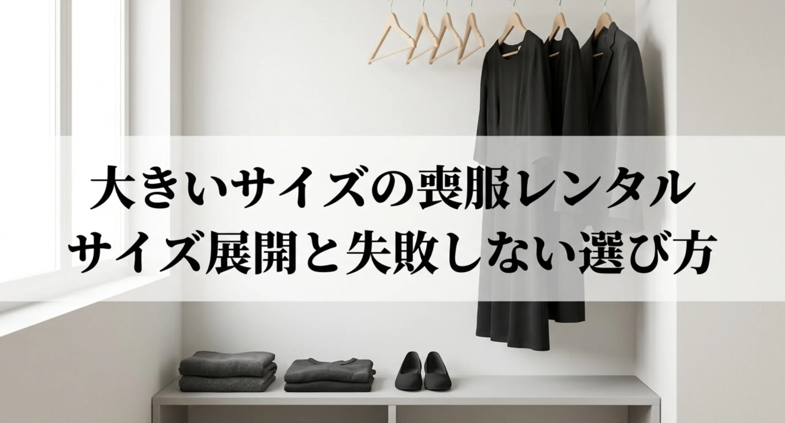 大きいサイズの喪服レンタルのサイズ展開と選び方を扱うことを示した表紙スライド