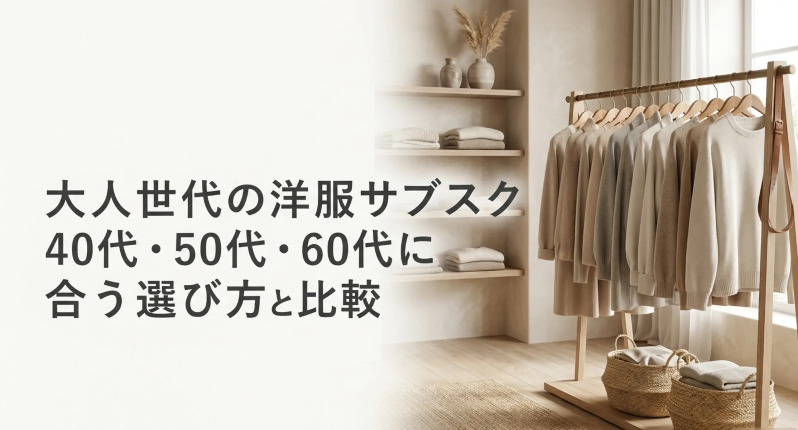 40代50代60代に合う洋服サブスクの選び方と比較を扱うことを示した表紙スライド