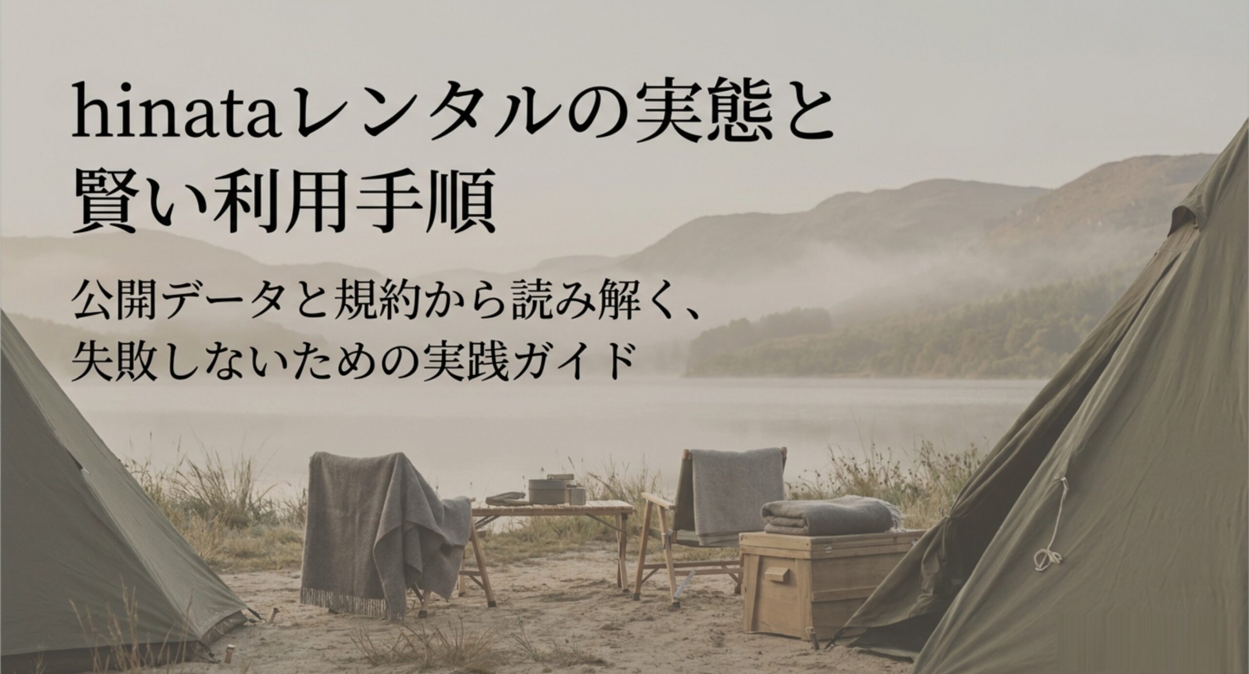 湖畔に張られたテントとチェアの写真に「hinataレンタルの実態と賢い利用手順」の文字が入った表紙のスライド