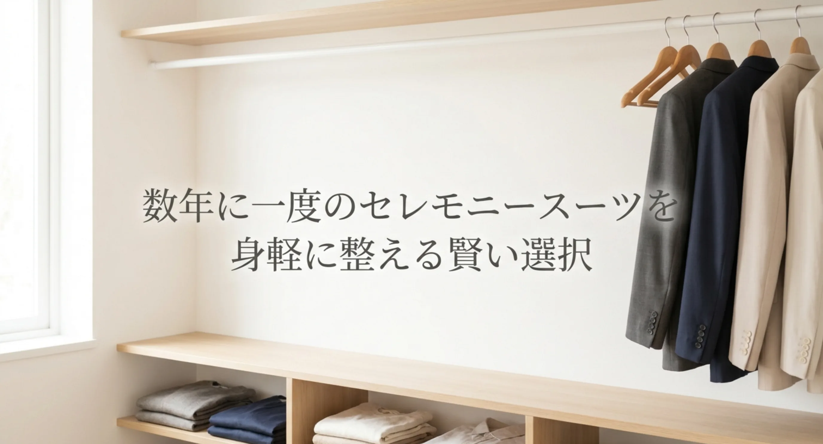 数年に一度しか着ないセレモニースーツをレンタルで整える方法をまとめたガイドの表紙スライド