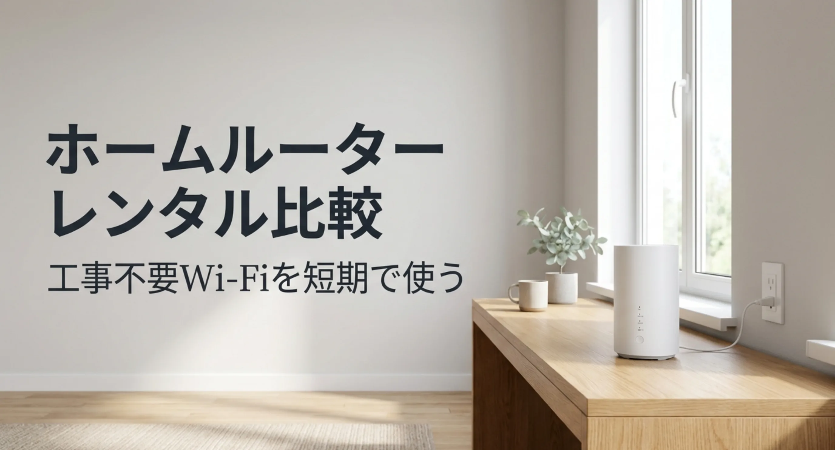 工事不要のホームルーターを短期レンタルで使うという記事の主旨を示した表紙スライド
