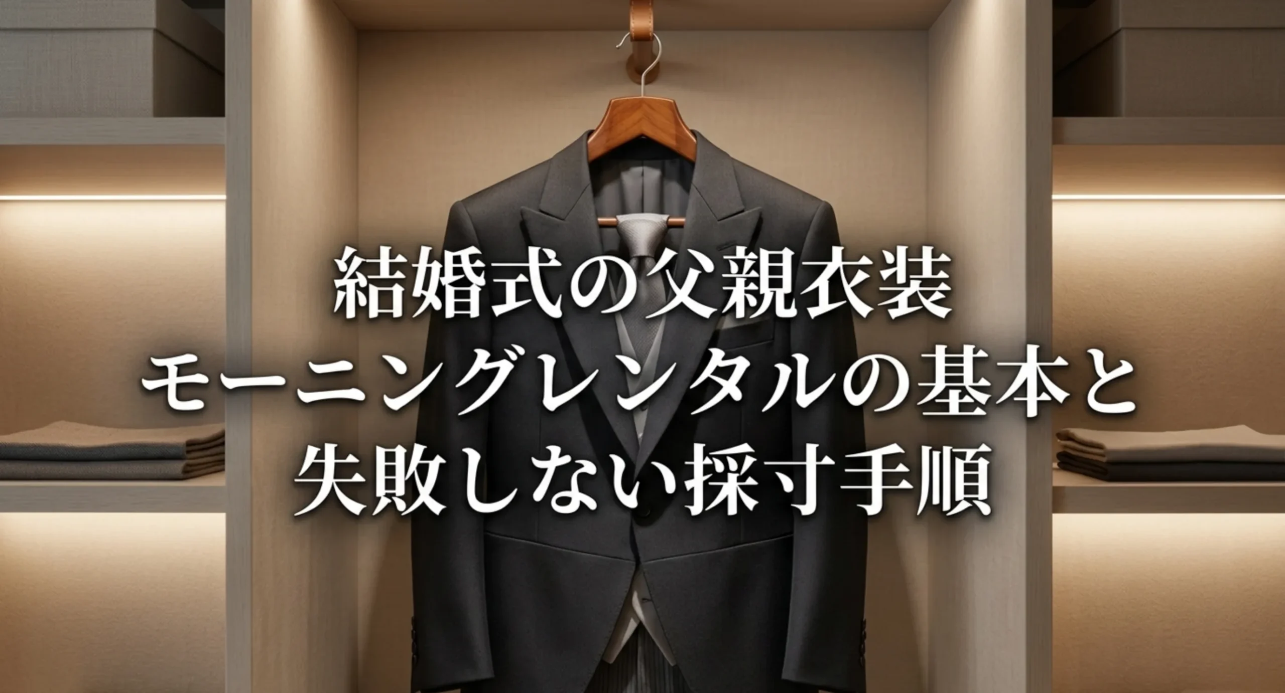 結婚式で父親が着るモーニングをレンタルで用意するときの基本と採寸手順をまとめたガイドの表紙スライド