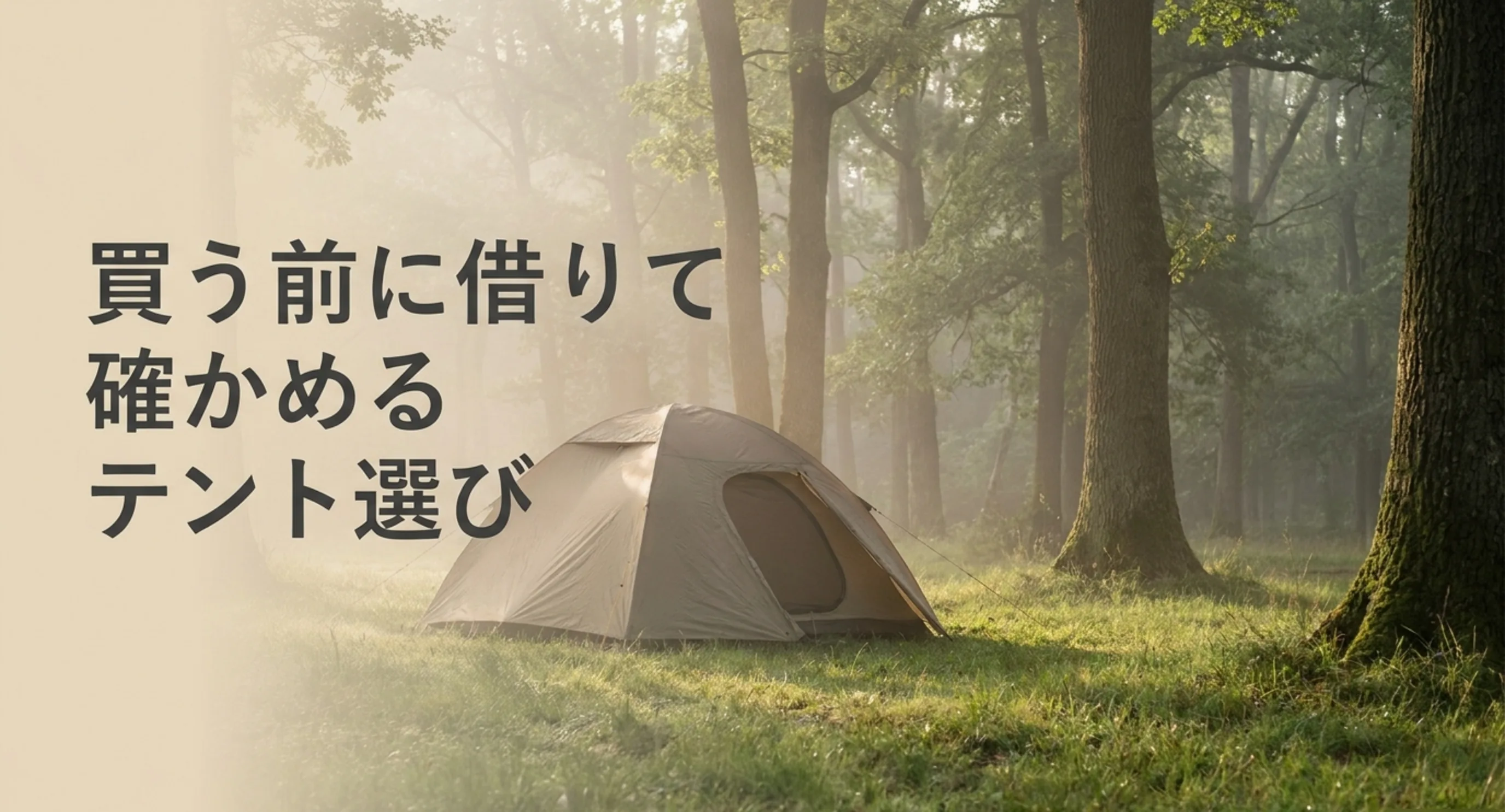 テントを買う前にレンタルで確かめるという記事の主旨を示した表紙スライド