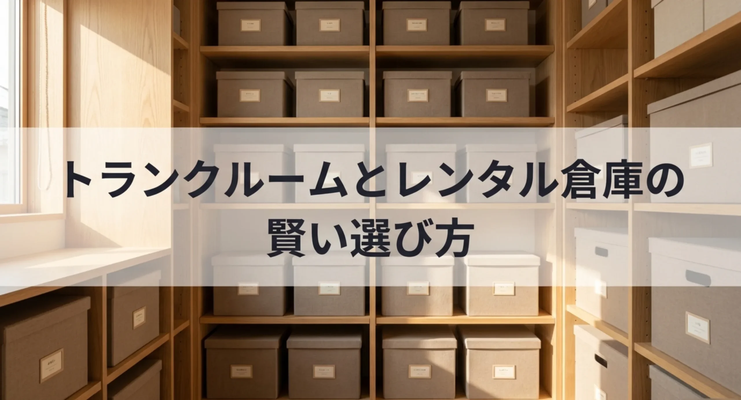 棚に収納ボックスを並べた保管スペースの表紙スライド
