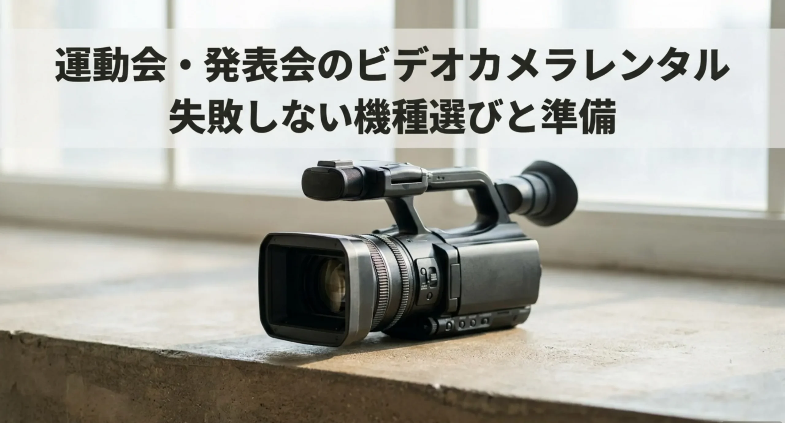 運動会や発表会で使うビデオカメラのレンタルについて、機種選びと準備をまとめたガイドの表紙スライド